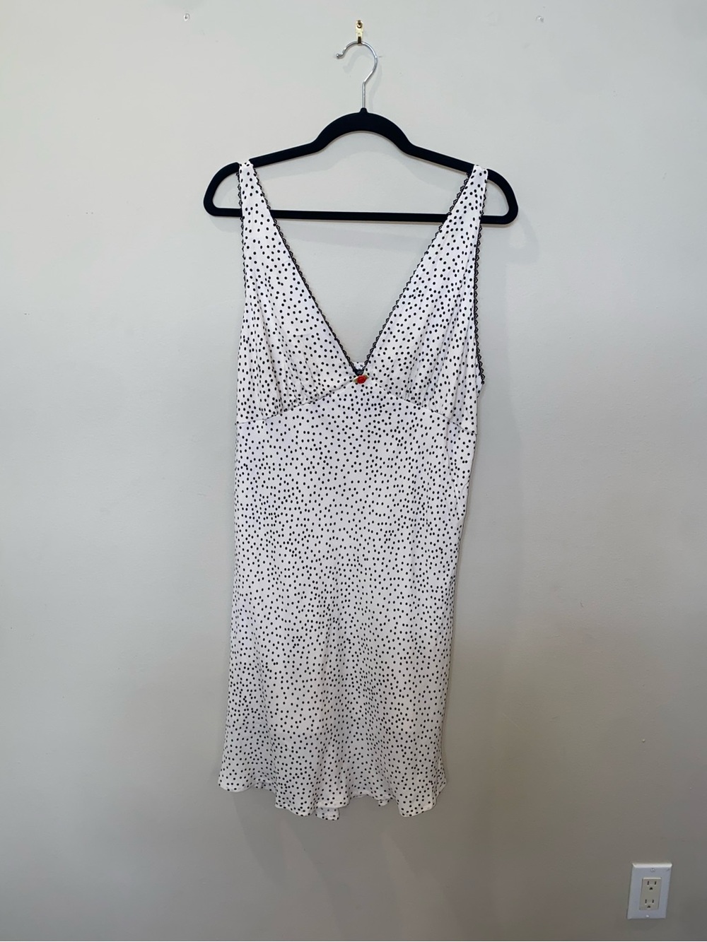 Wild Fable Coquette Feminine White Polka Dot Slip Dress with Red Rose Accent